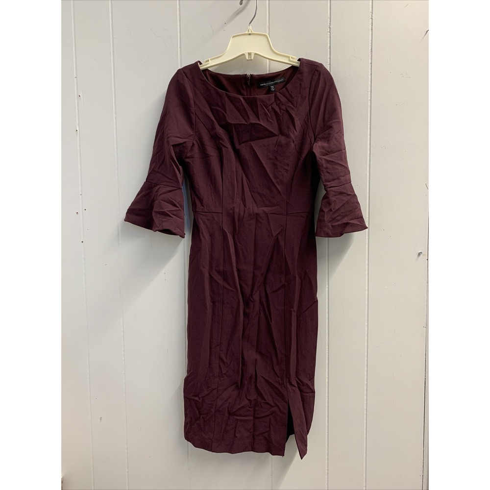 White House Black Market Dress Women's Size 4 Ruffle Sleeve Maroon Cocktail